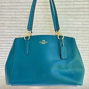 COACH  CHRISTIE CARRYALL IN CROSSGRAIN LEATHER  F13684 Turquoise